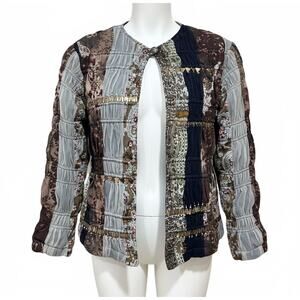 Coldwater Creek Jacket Size M Brown Black Lace Net Tulle Boho Patchwork Style